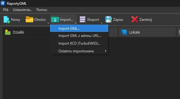 Import pliku GML w RaportyGML